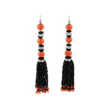 Estate Platinum Diamond Coral Jadeite Onyx Tassels Drop Dangle Earrings