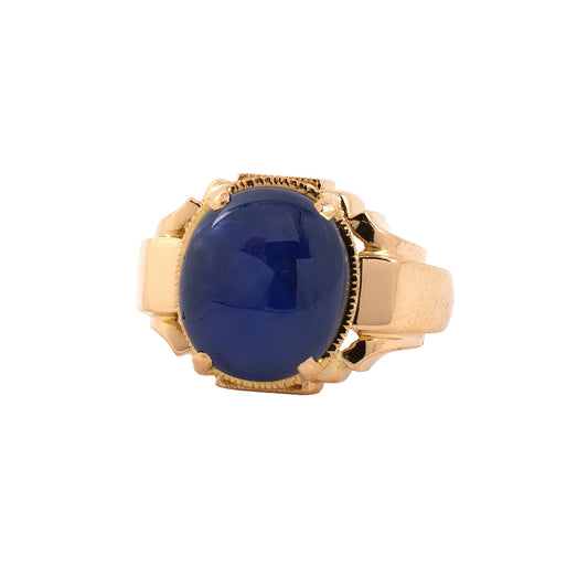 Estate Star Sapphire Carved Bezel Ring