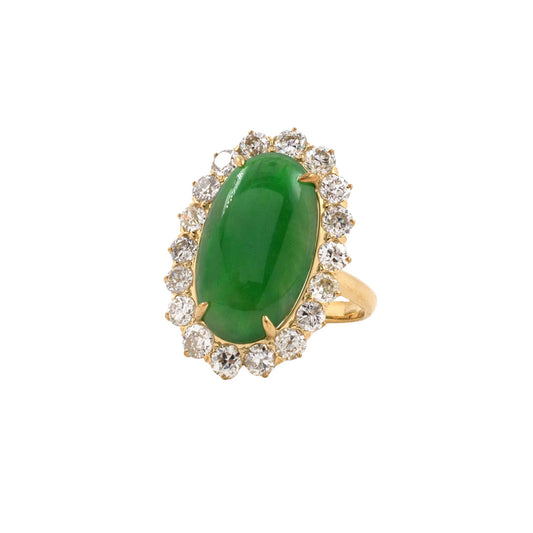 Estate Victorian Jadeite Diamond Cluster Dinner Ring