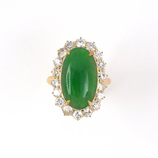 Victorian Jadeite Diamond Cluster Dinner Ring