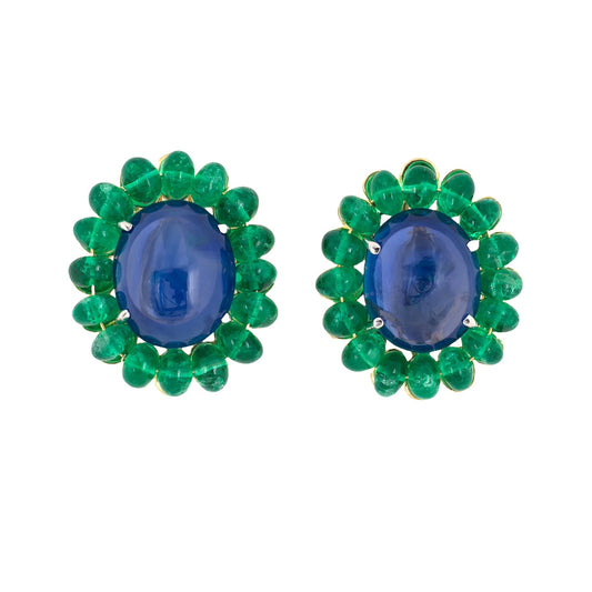 Estate Sapphire & Emerald Cluster Earrings