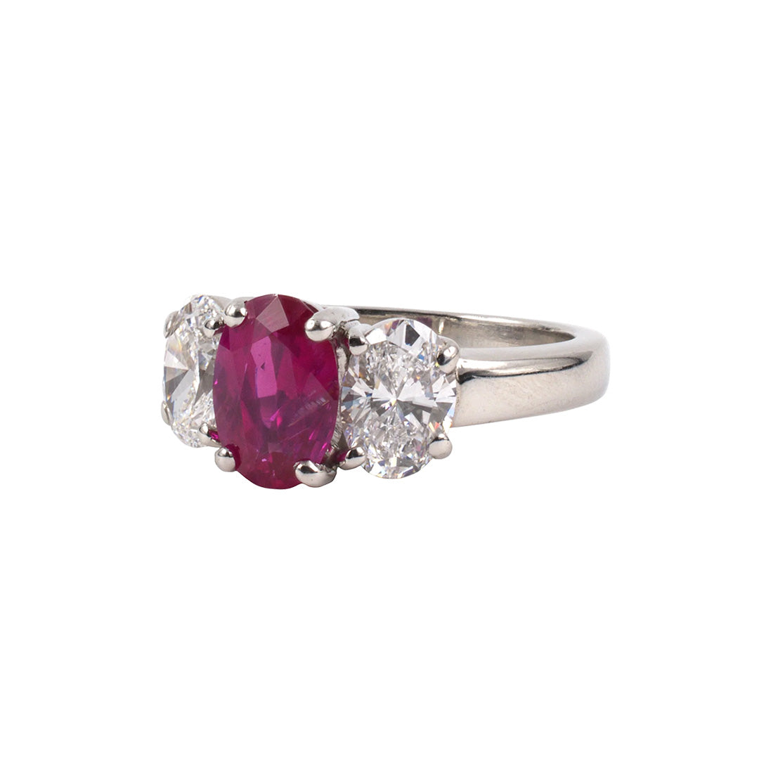 Estate Platinum Ruby Diamond 3-stone Ring