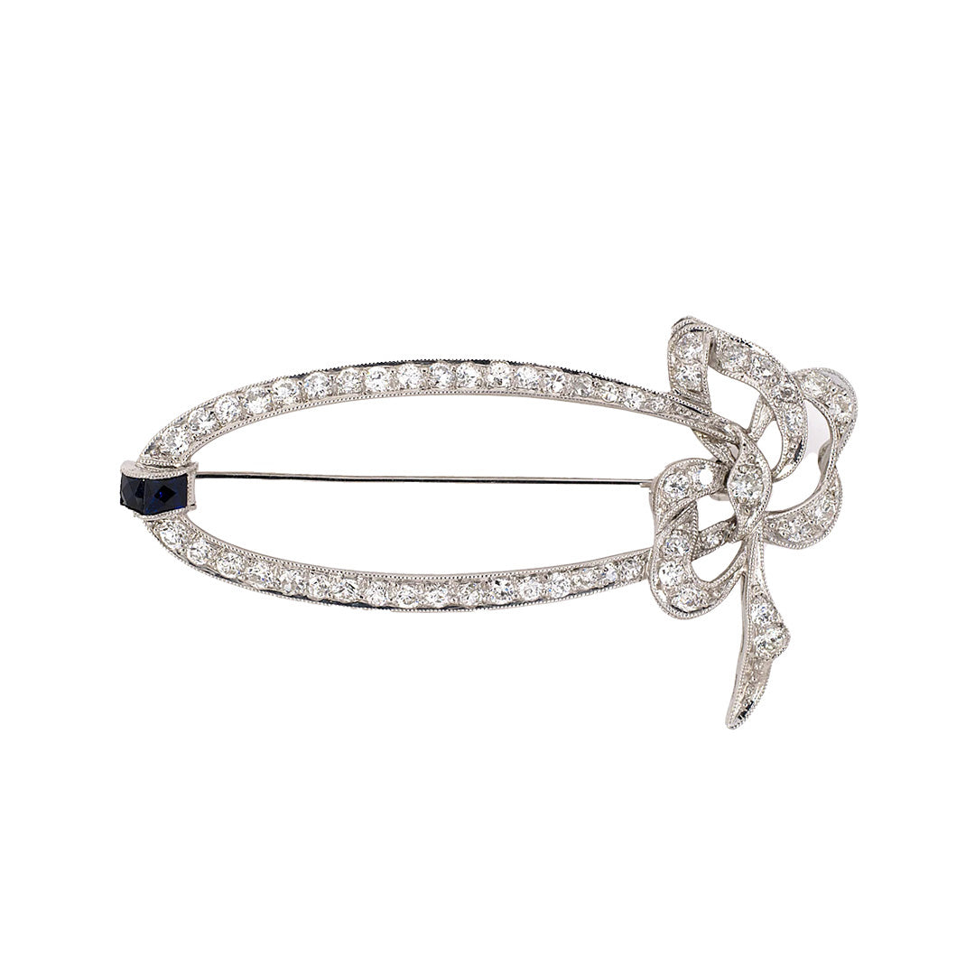 Estate Art Deco Diamond & Sapphire Bow Pin