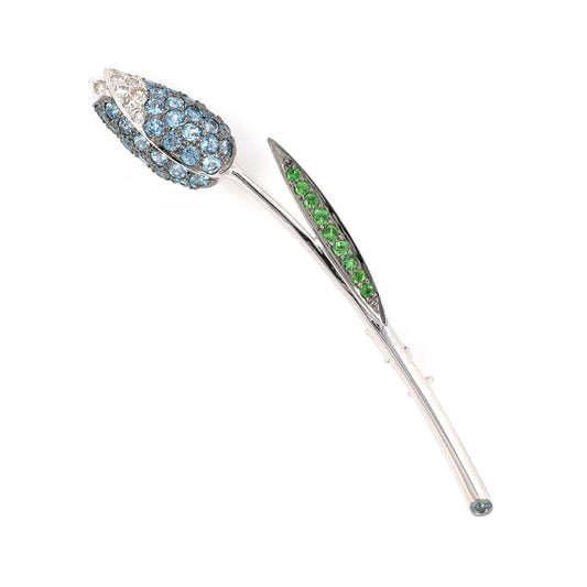 Estate Le Vian Blue Topaz, Tsavorite & Diamond Tulip Pin