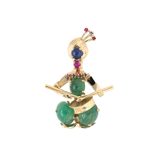 Estate Emerald, Sapphire & Ruby Drum Player Pin