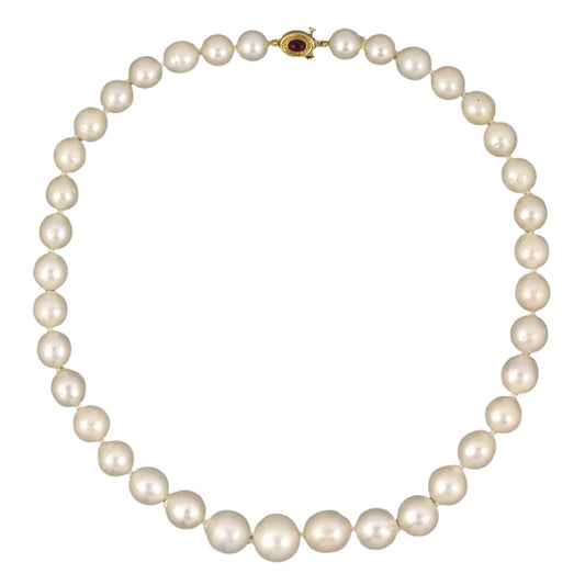 Estate Graduated South Sea Pearl Necklace with Ruby & Sapphire Clasp