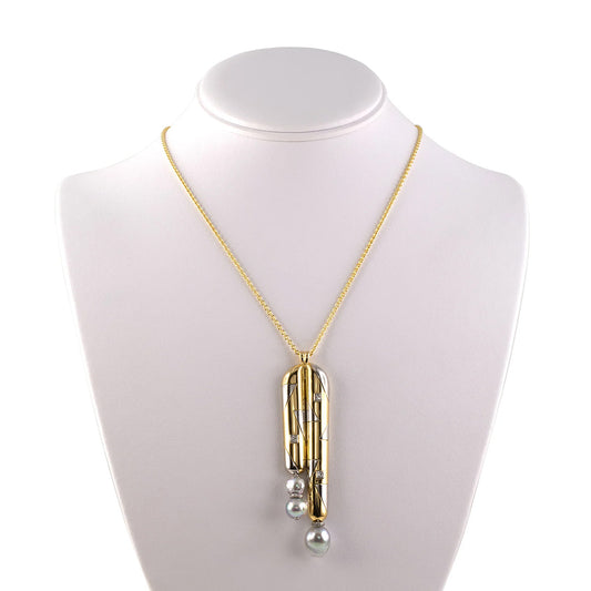 Diamond & Baroque Pearl Geometric Drop Pendant Necklace