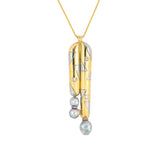 Estate Diamond & Baroque Pearl Geometric Drop Pendant Necklace