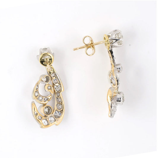 Edwardian Diamond Swirl Drop Earrings