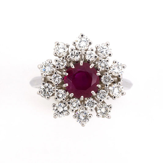 F & F Felger Burma Ruby & Diamond Tiered Cluster Ring