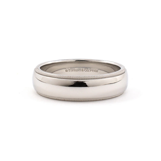 Estate Tiffany Men's Platinum Beaded-Edge Wedding Band