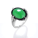 Cicada Oval Green Jade, Black Enamel & Diamond Ring