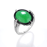 Cicada Oval Green Jade, Black Enamel & Diamond Ring