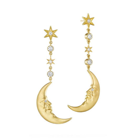 Anthony Lent Hanging Crescent Moonface Earrings