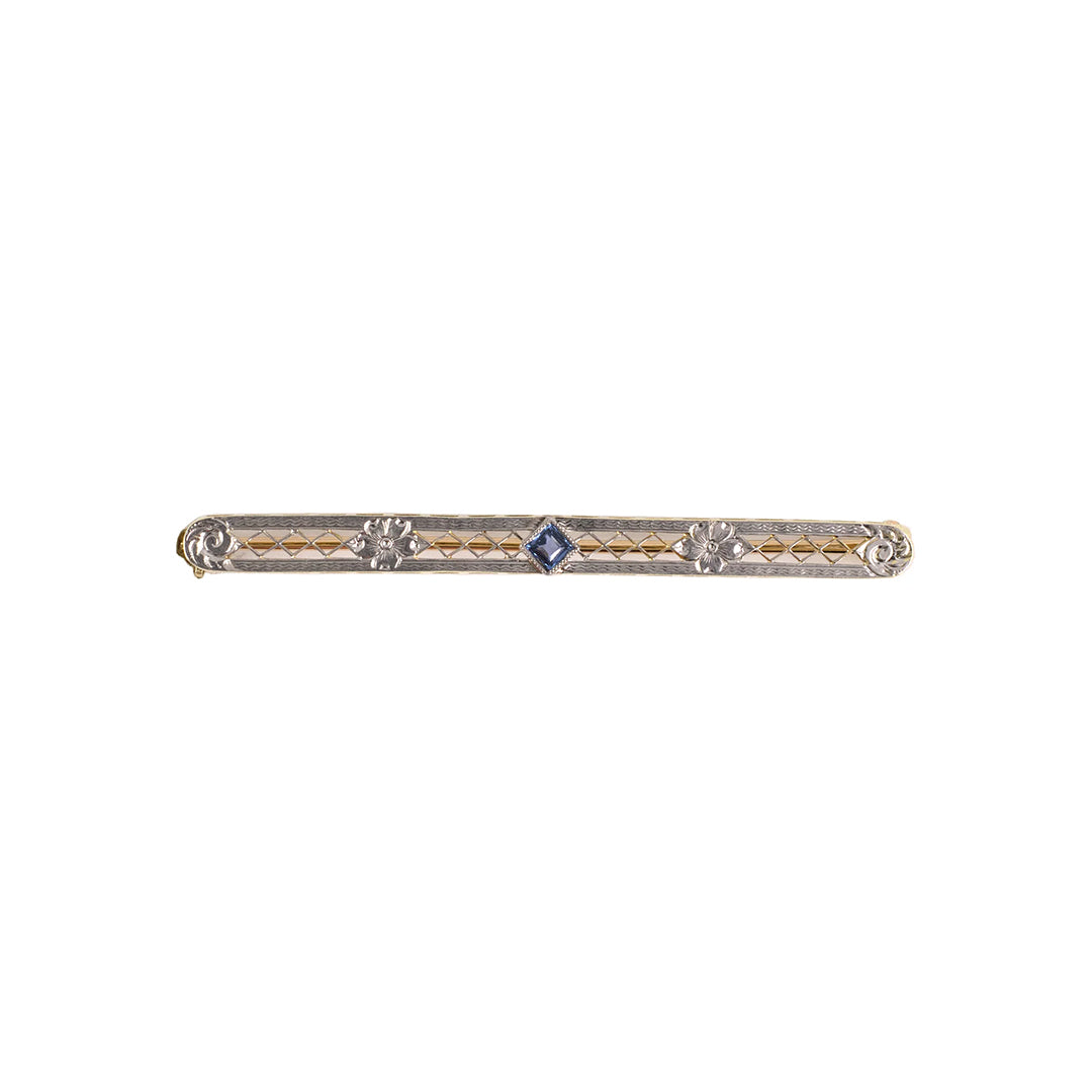Estate Edwardian Krementz Sapphire Floral Bar Pin