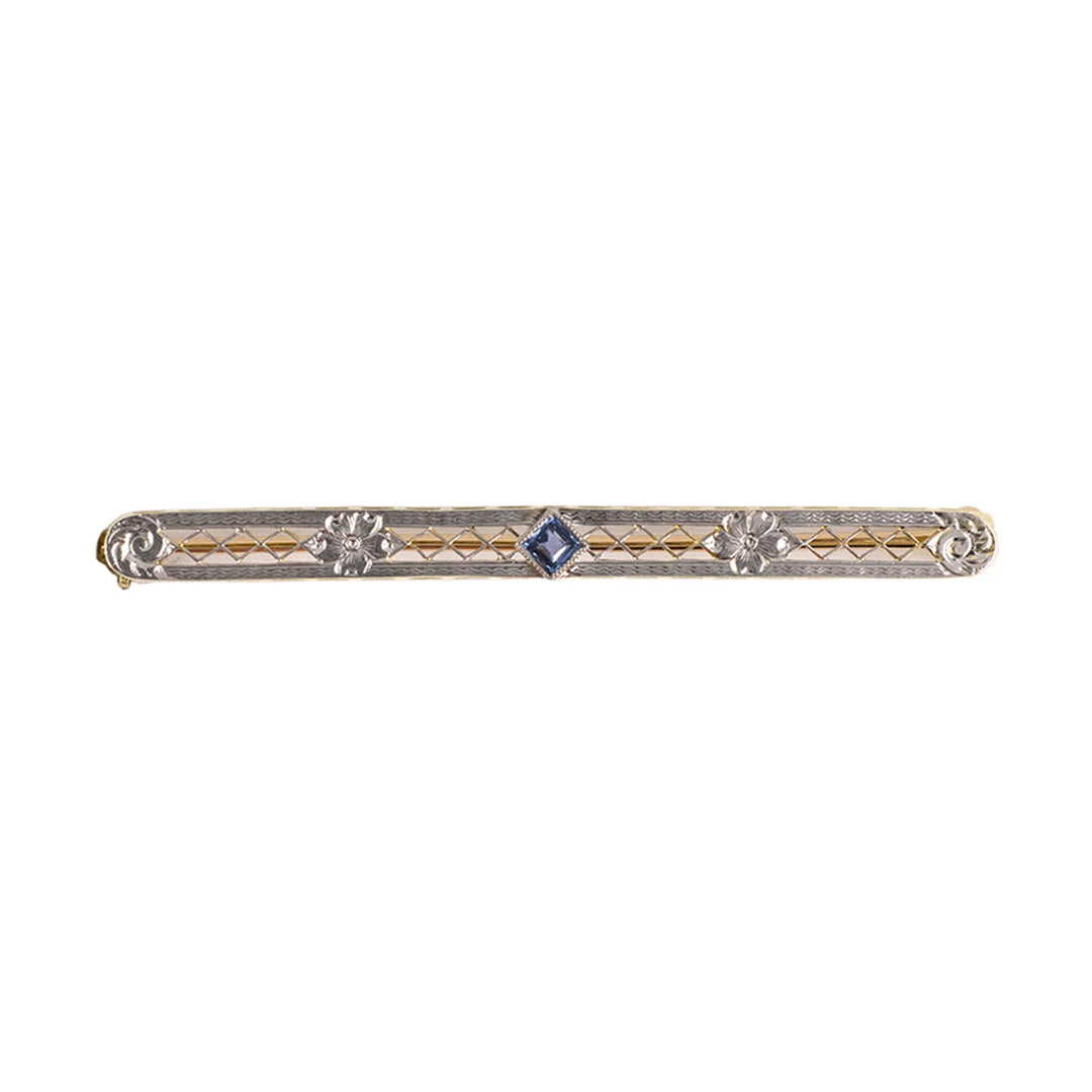 Estate Edwardian Krementz Sapphire Floral Bar Pin