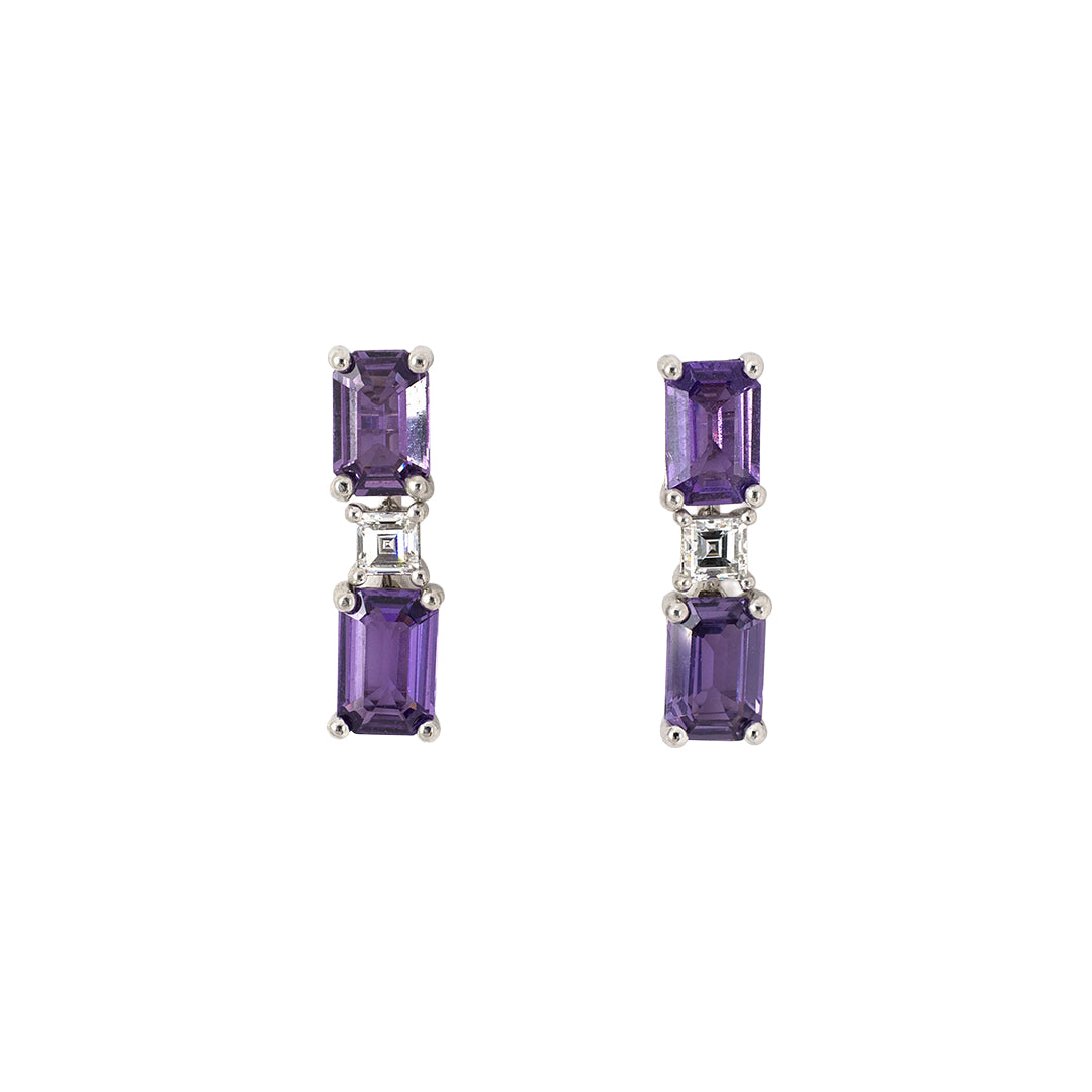 Estate Purple Sapphire & Diamond Drop Earrings