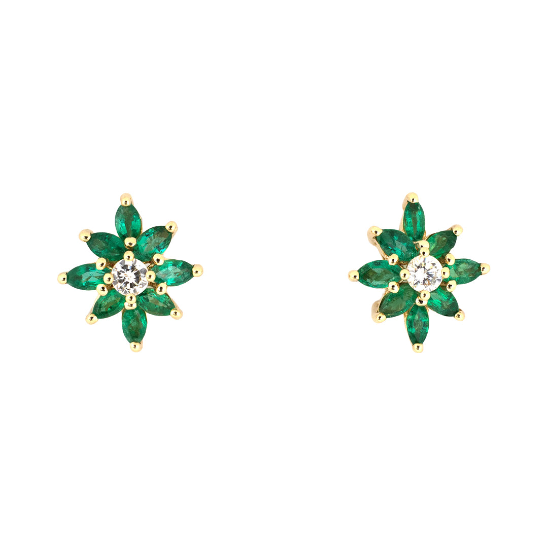 Estate Emerald & Diamond Spray Cluster Earrings