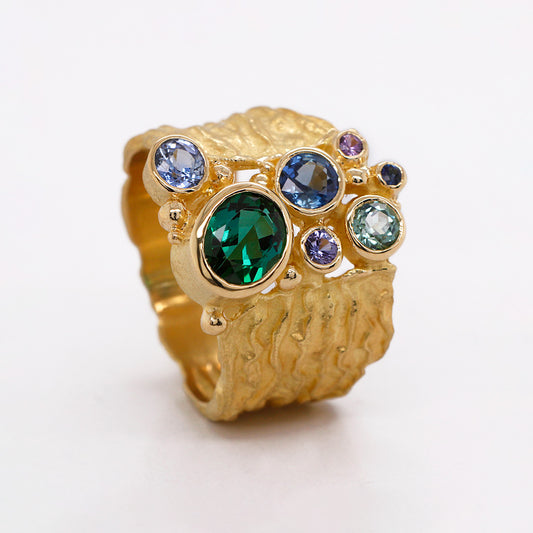 Barbara Heinrich Green Tourmaline & Multi-Color Sapphire Seaweed Ring