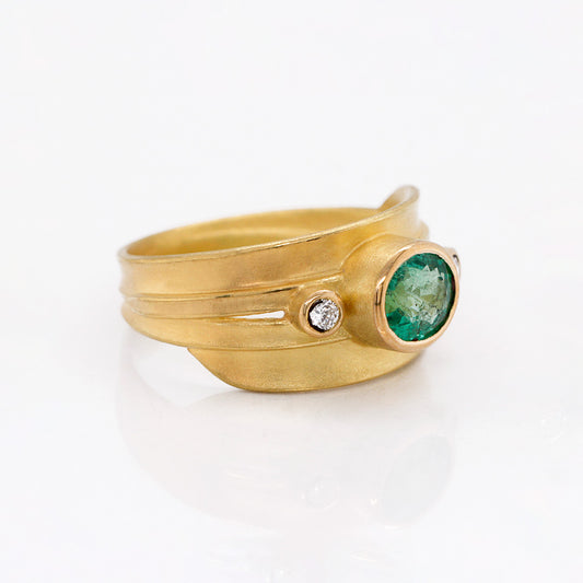 Barbara Heinrich Oval Emerald & Diamond Blade of Grass Ring