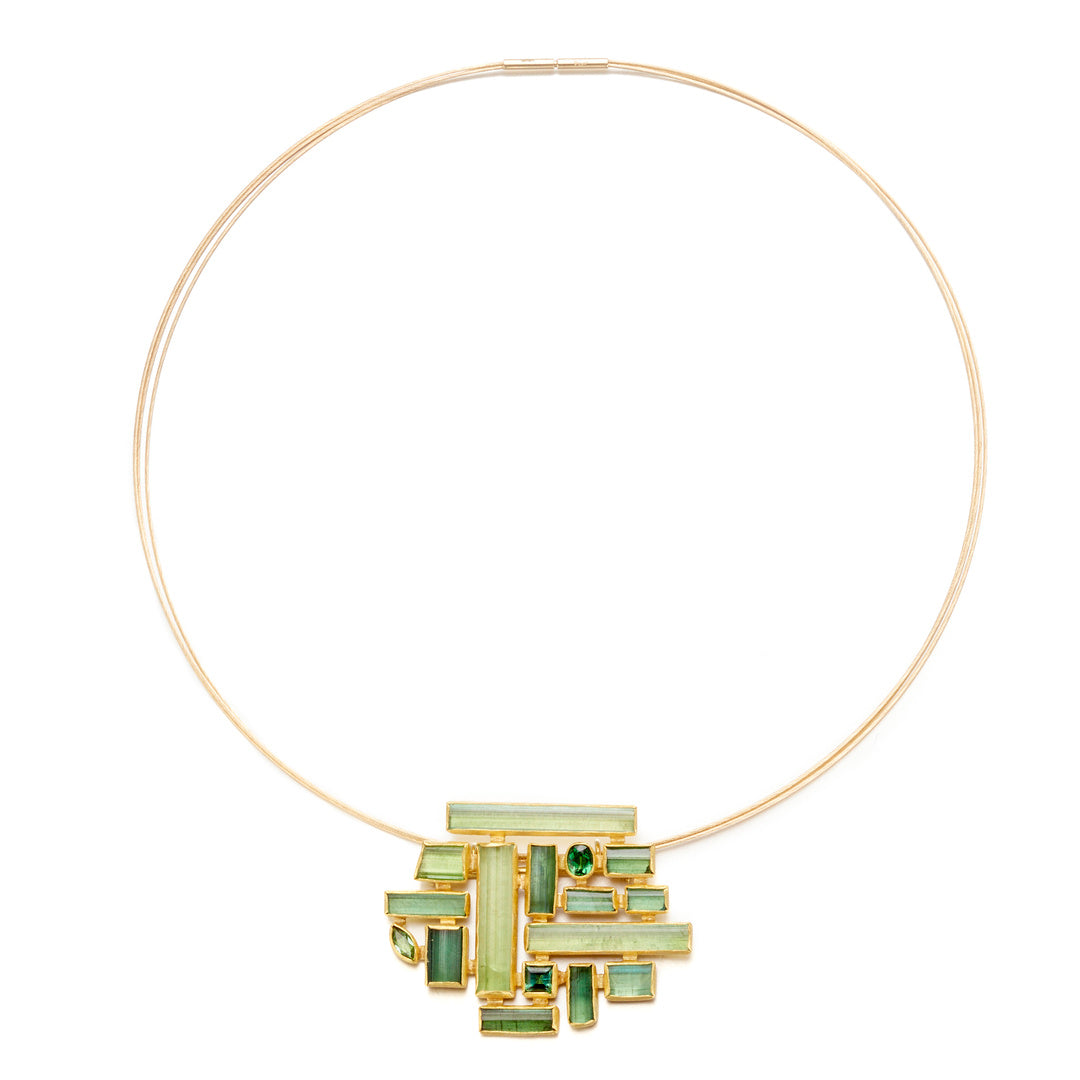 Petra Class Studio Green Tourmaline Pendant/Brooch Necklace
