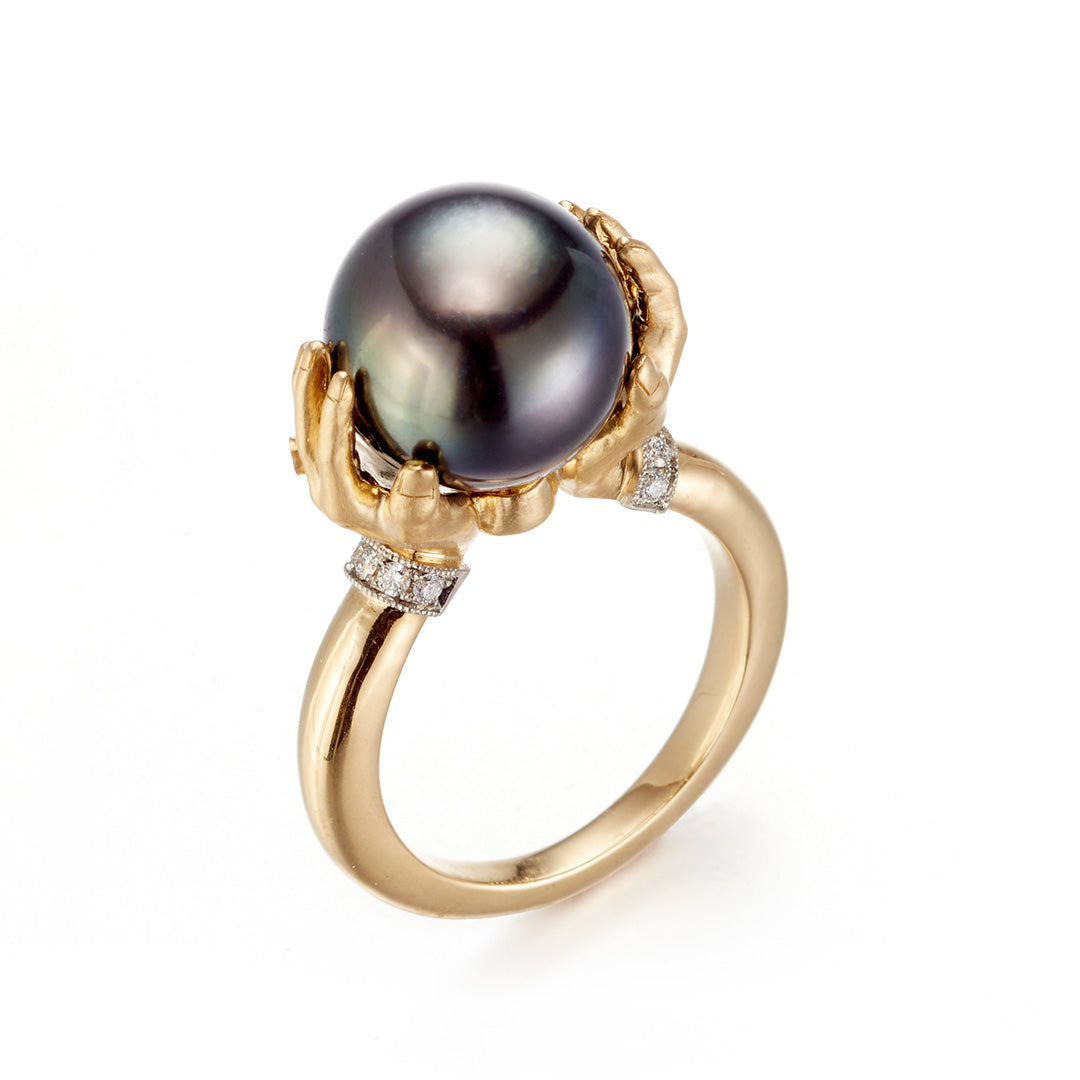 Anthony Lent Tahitian Pearl Adorned Hands Ring