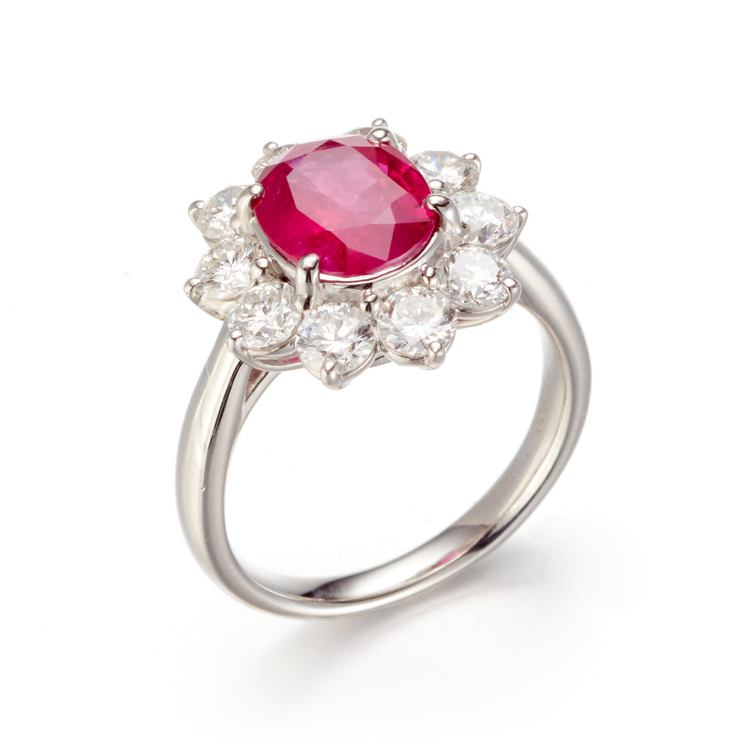 Estate Burma Ruby & Diamond Cluster Ring