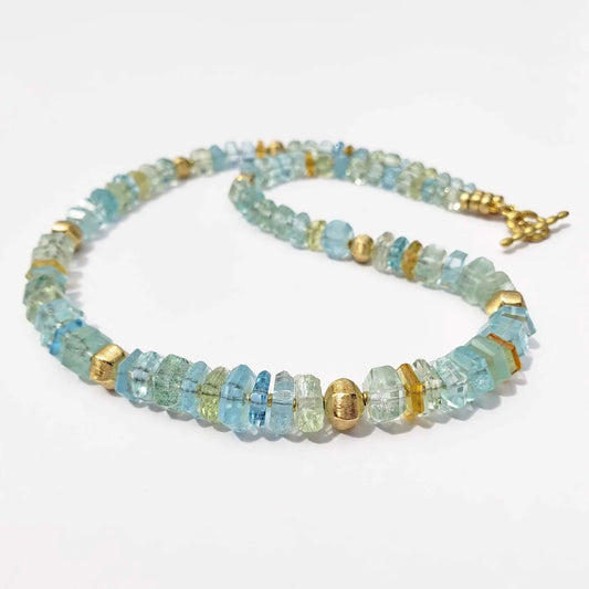 Aquamarine Crystal-Shaped Bead Necklace
