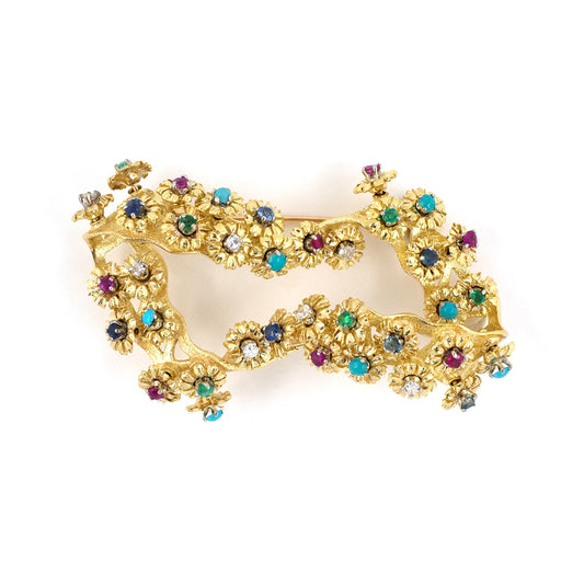Estate Rossi Multi-Gemstone En Tremblant Floral Pin