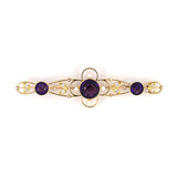 Estate Victorian Amethyst, Diamond & Pearl Scroll Floral Bar Pin