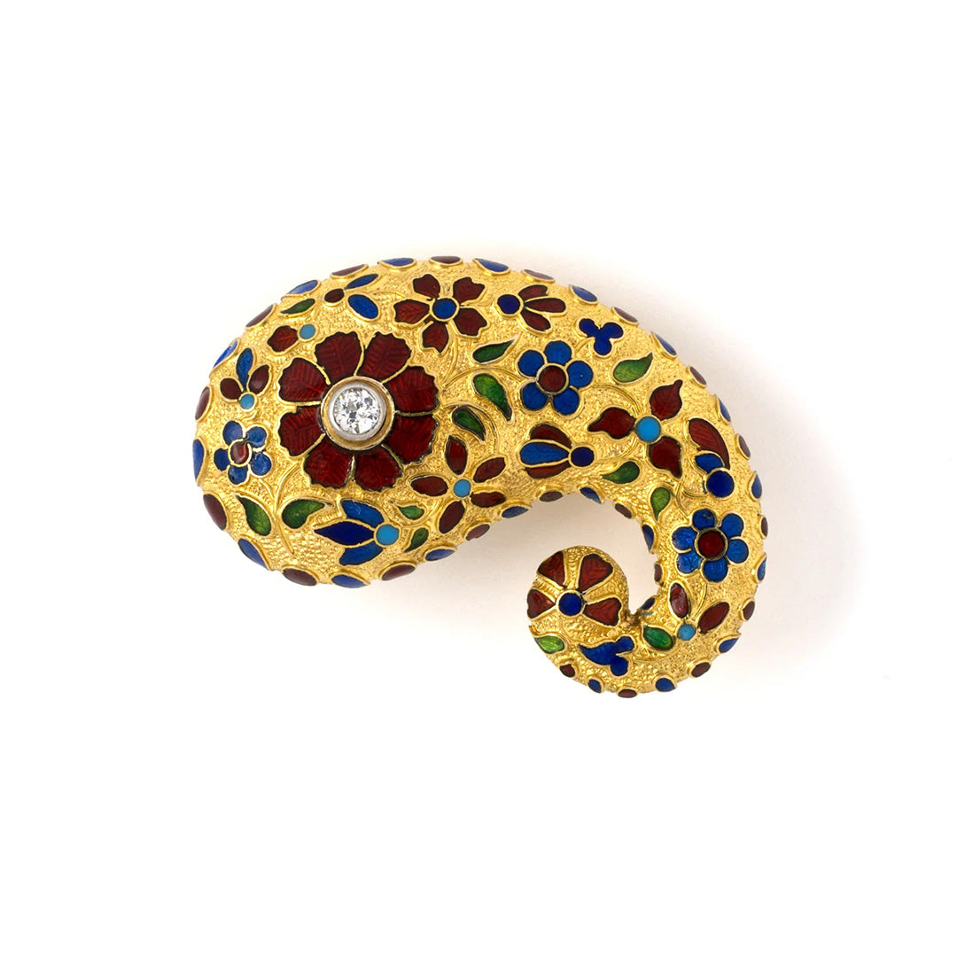 Estate Victorian Diamond & Enamel Cornucopia Pin