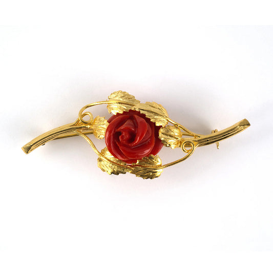 Estate Coral Carved Rosebud Floral Pin
