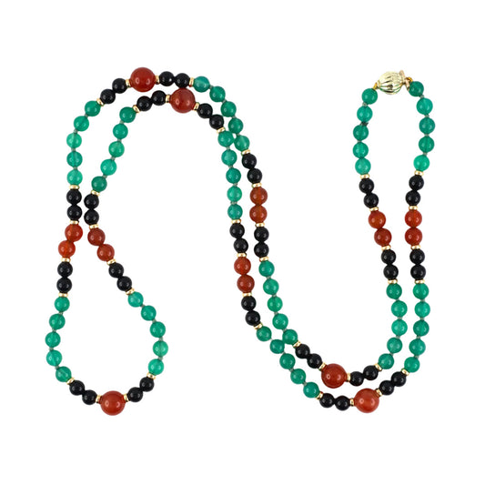 Estate Art Deco Green/Black Onyx & Carnelian Bead Necklace