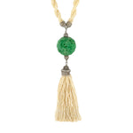 Estate Jadeite Dragon Ball & Pearl Tassel Pendant Necklace