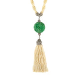 Estate Jadeite Dragon Ball & Pearl Tassel Pendant Necklace