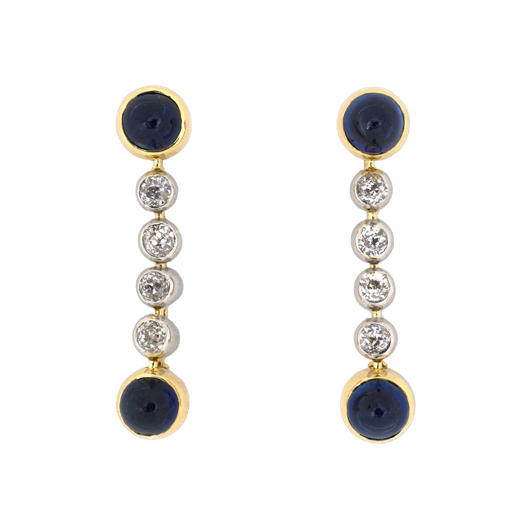 Estate Edwardian French Sapphire & Diamond Drop Dangle Earrings
