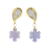 Estate Diamond, Pearl & Lavender Jadeite Eternity Knot Drop Earrings