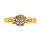 Victorian Etruscan-Revival 1/2-Pearl Hinged Bangle Bracelet