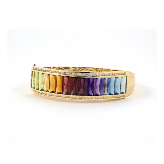 Estate Diamond & Multi-Gemstone Rainbow Hinged Bangle Bracelet