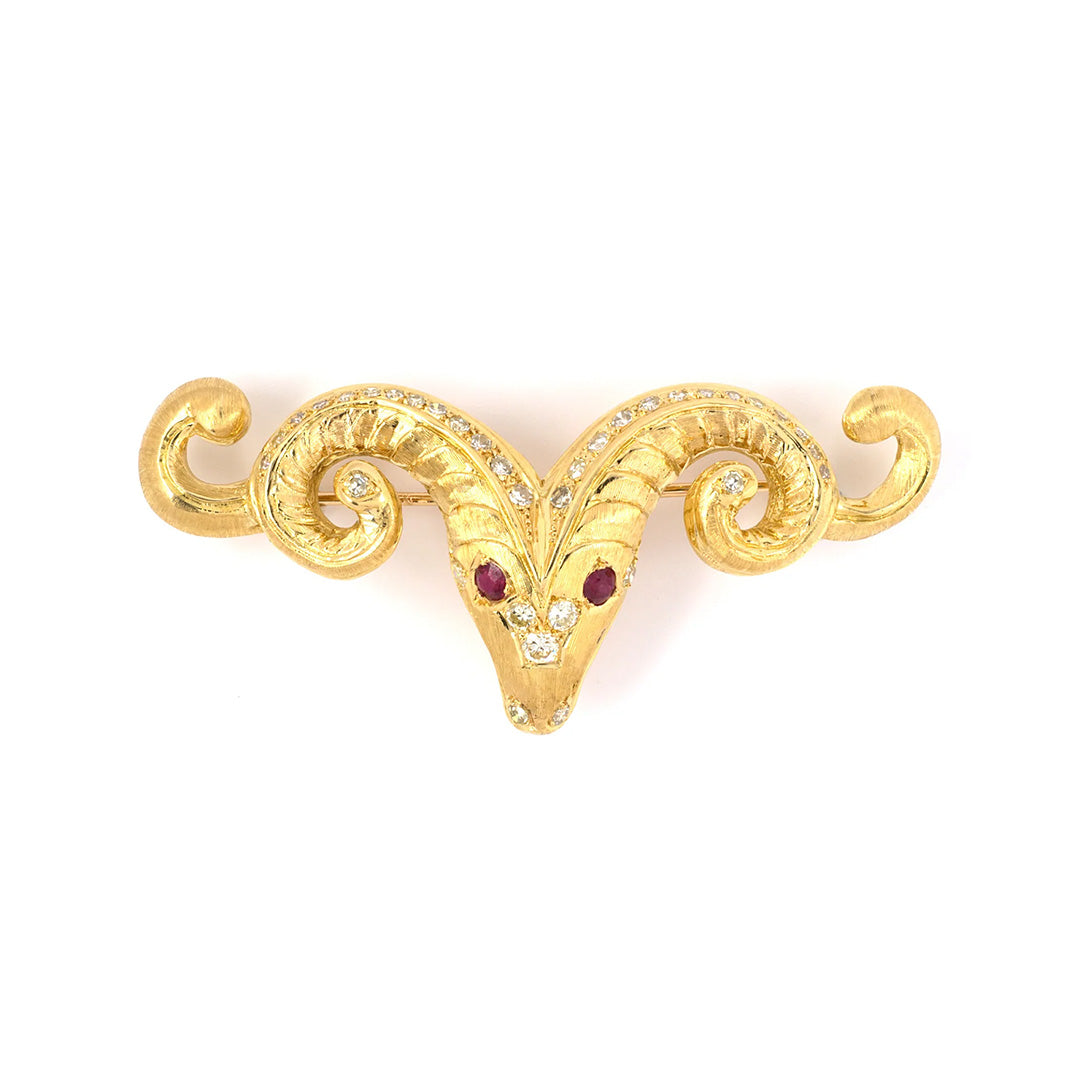Estate Lalaounis Diamond & Ruby Ram's Head Pin