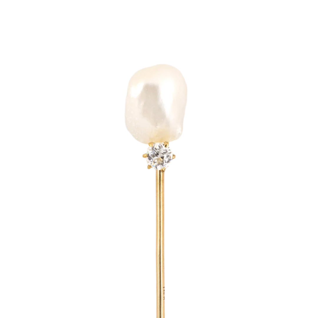 Estate Victorian Baroque Pearl & Diamond Stick Pin