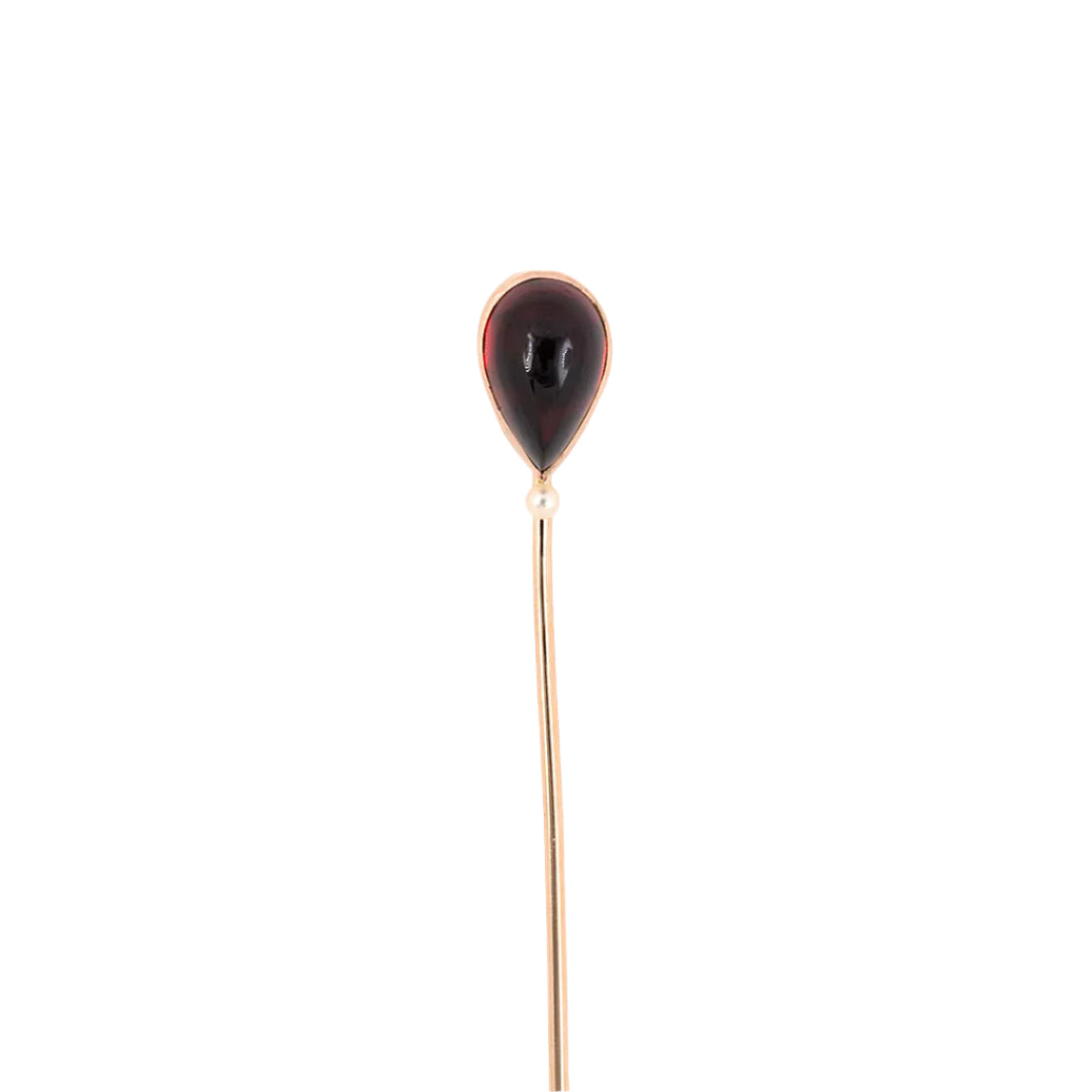 Estate Victorian Pear-Shaped Garnet & Pearl Stick Pin