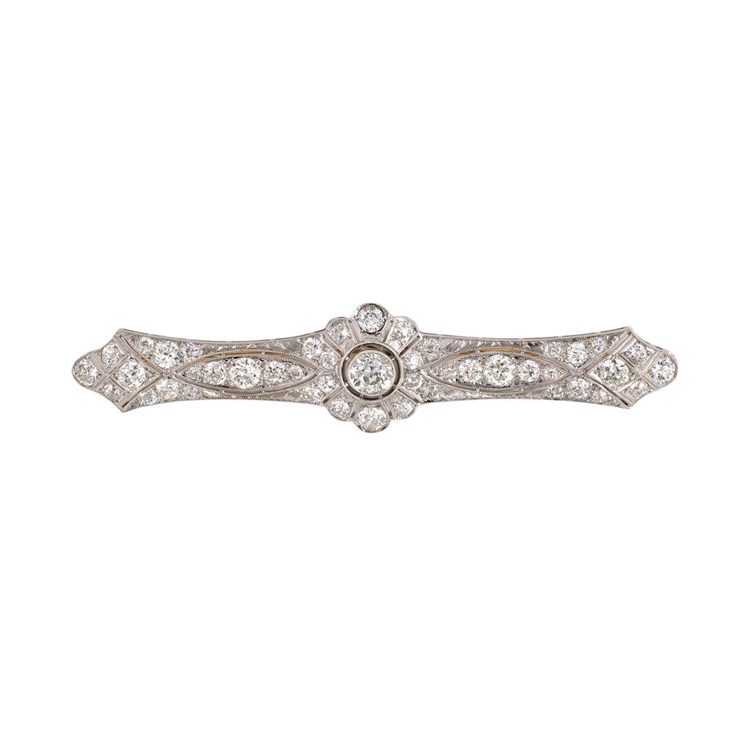 Estate Art Deco Chased Diamond Bar Pin