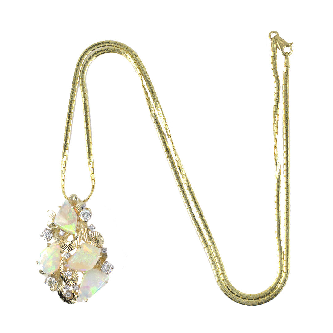 Estate Opal Floral Leaf Swirl Pendant Necklace