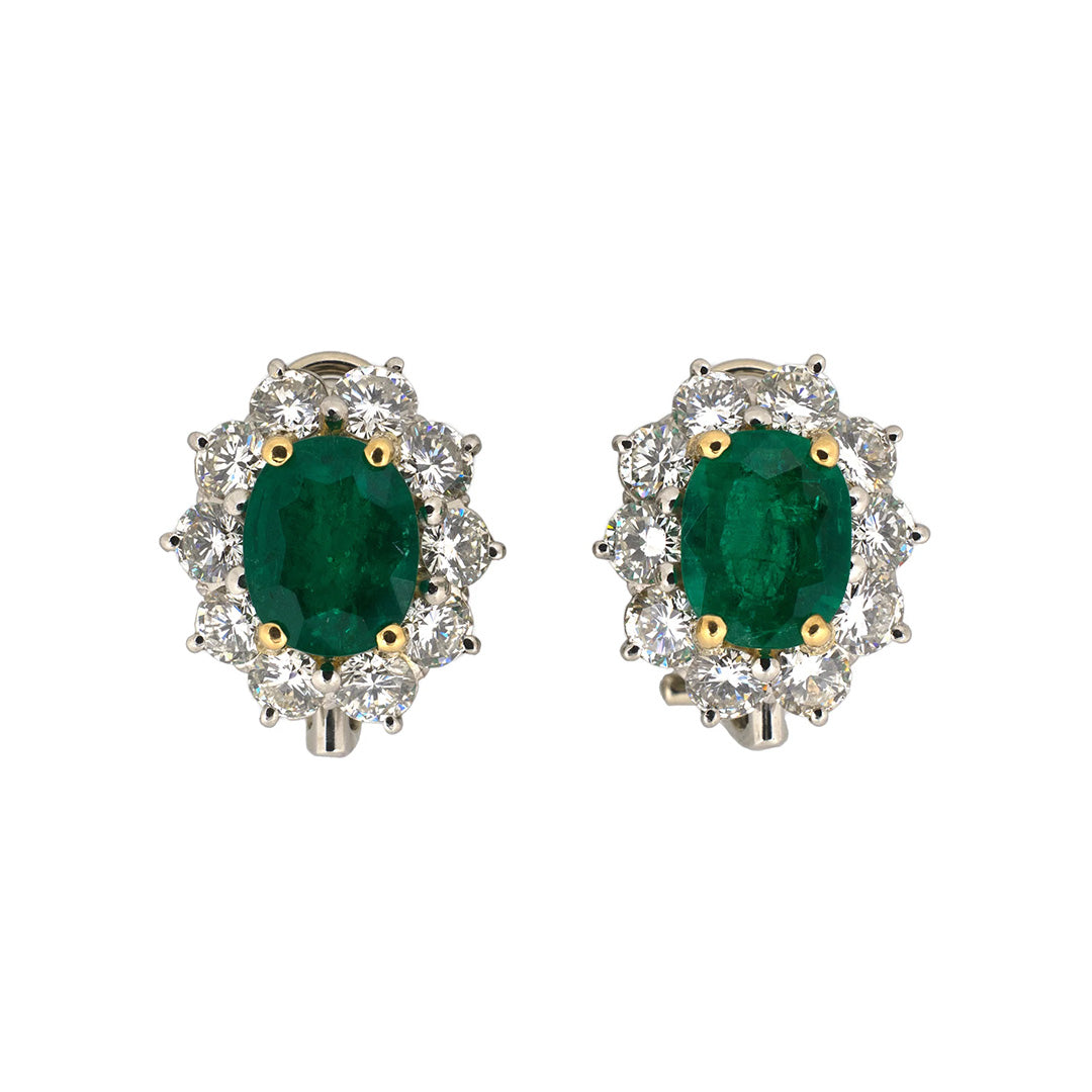 Estate Emerald & Diamond Cluster Earrings