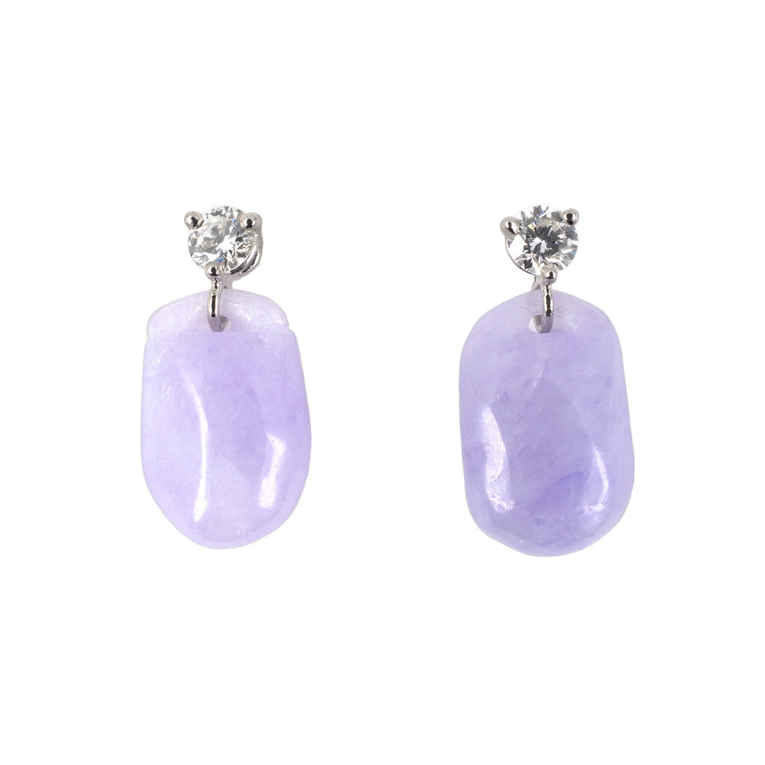 Estate Lavender Jadeite & Diamond Briolette Dangle Drop Earrings