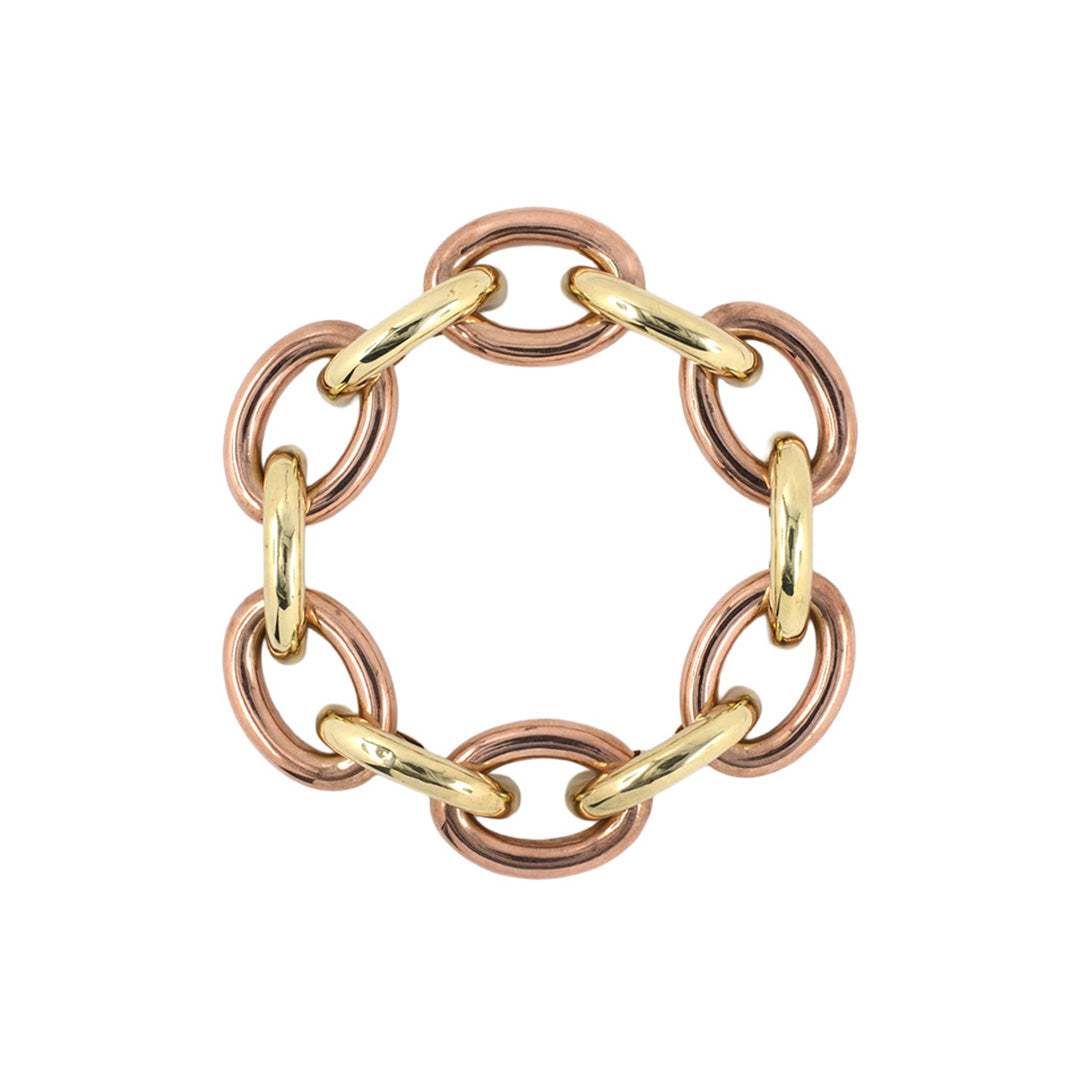 Estate Retro Rose & Yellow Gold Oval Link Bracelet