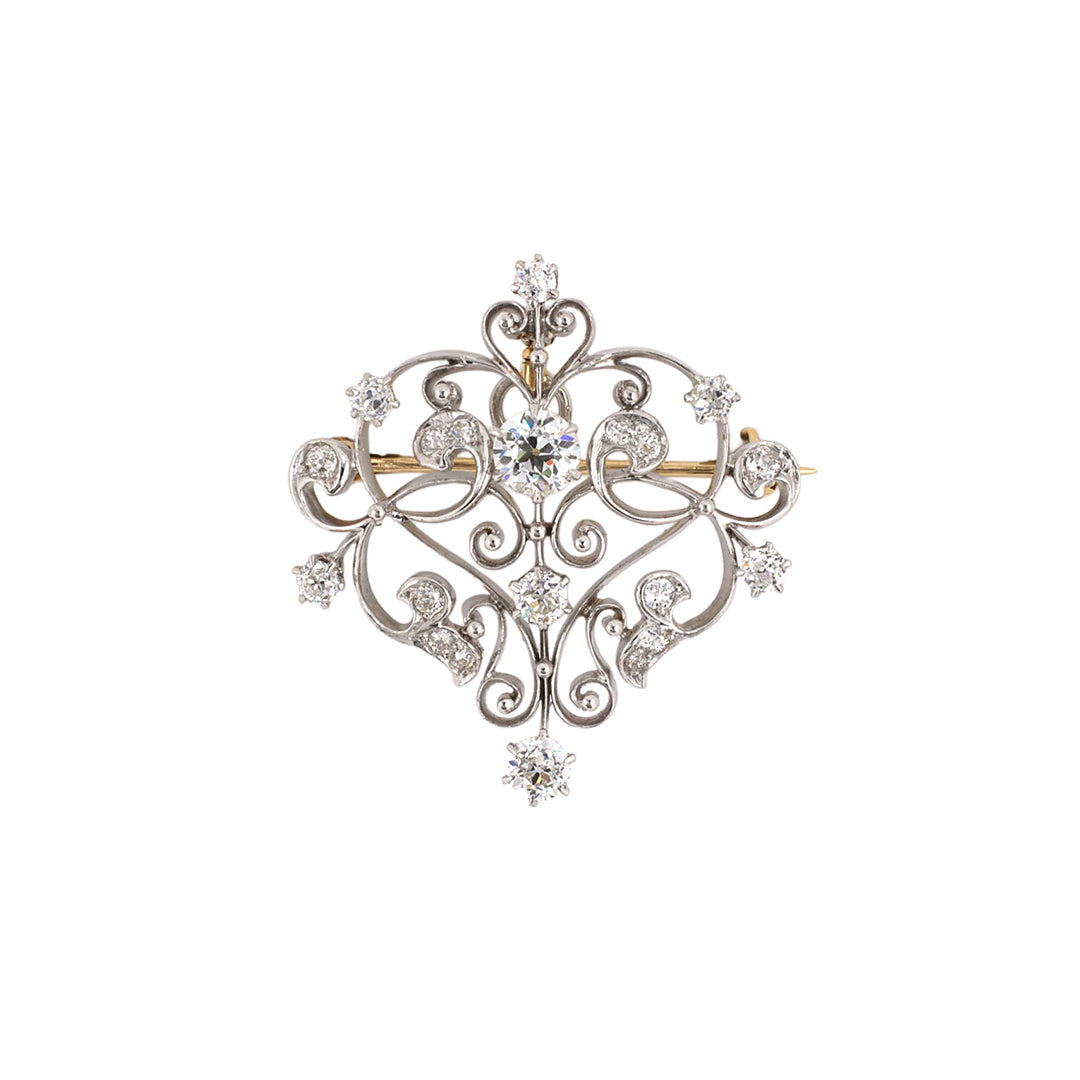 Estate Edwardian Diamond Knife-Edge Scroll Pin Pendant