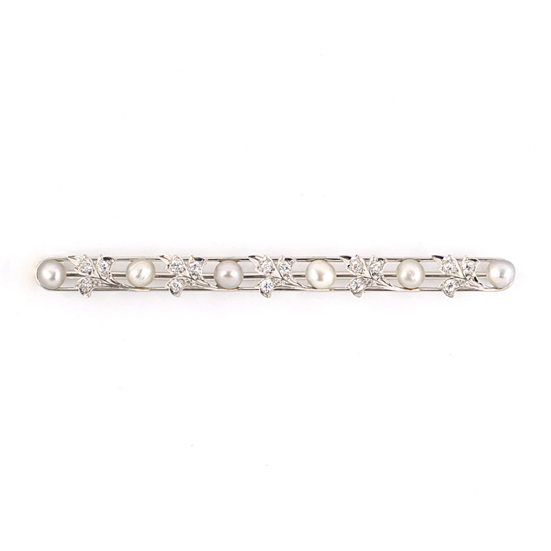 Estate Edwardian Cresarrow Diamond & Pearl Floral Pin