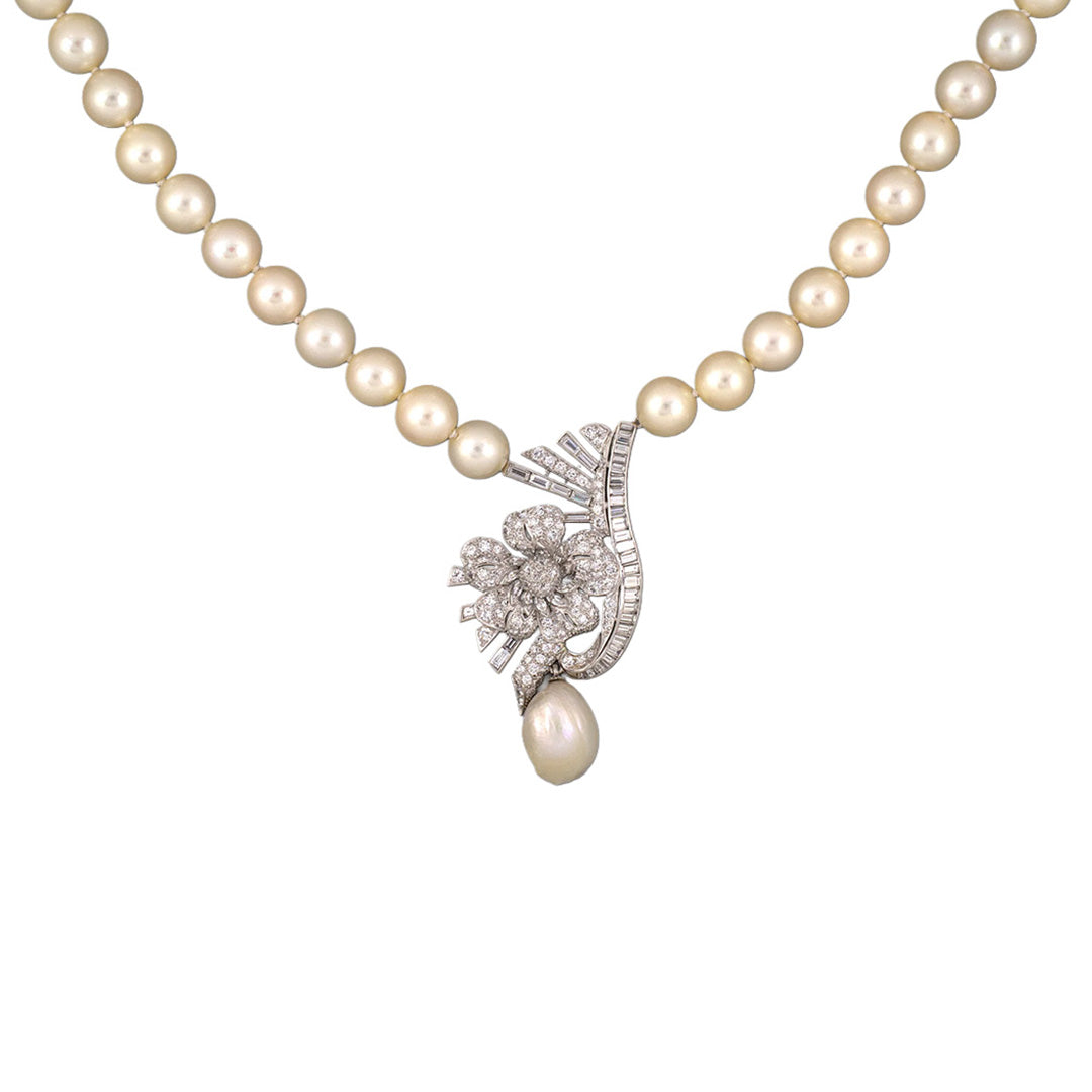 Estate Akoya & Baroque South Sea Pearl Diamond Swirl Ribbon Necklace